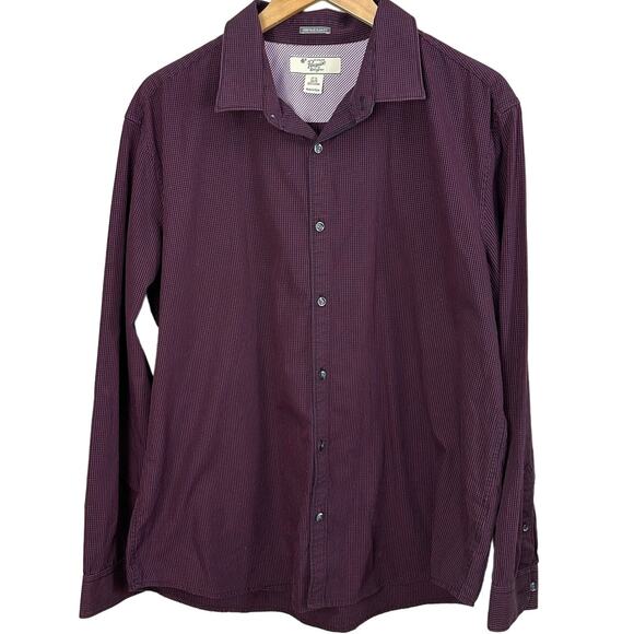 Penguin Button Down Shirt Navy Blue Red Windowpane Check Plaid 17.5 34/35 - Picture 1 of 7